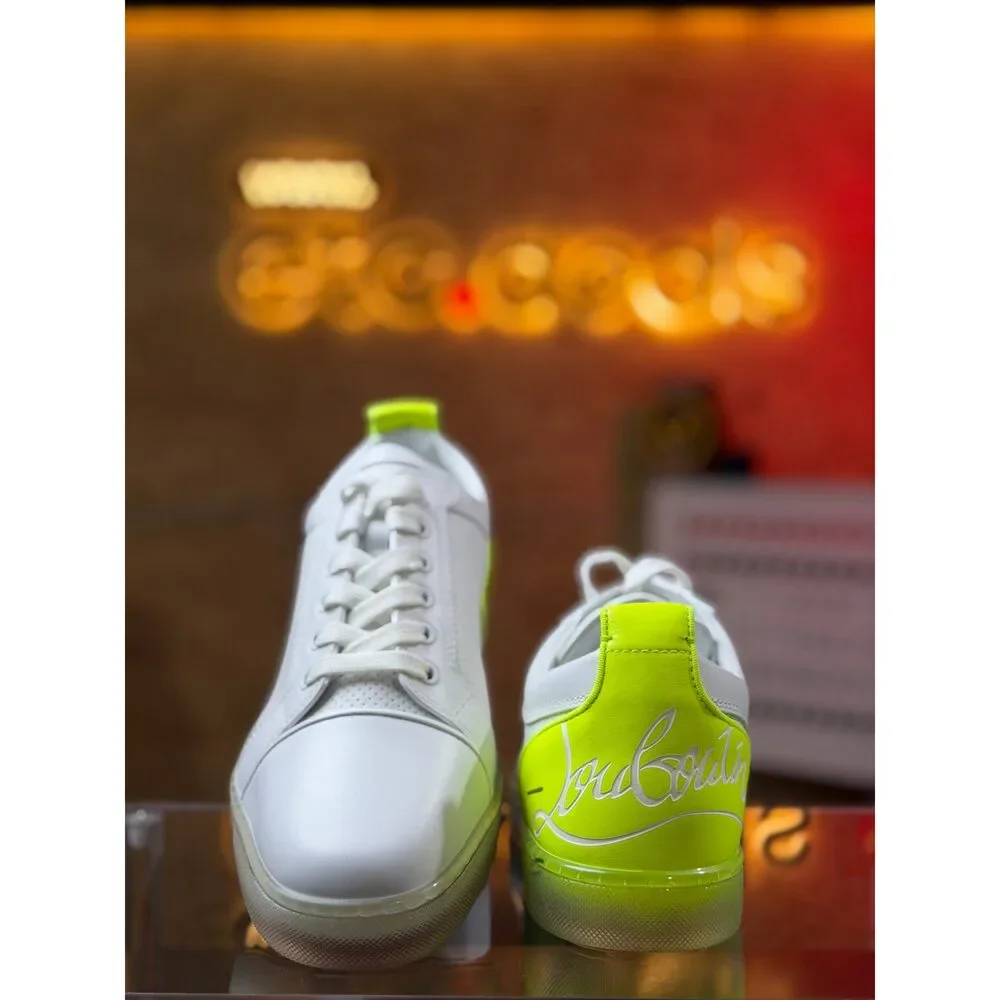 Christian Louboutin Men’s Low Top Sneakers White Neon Yellow EU 41 Red Sole